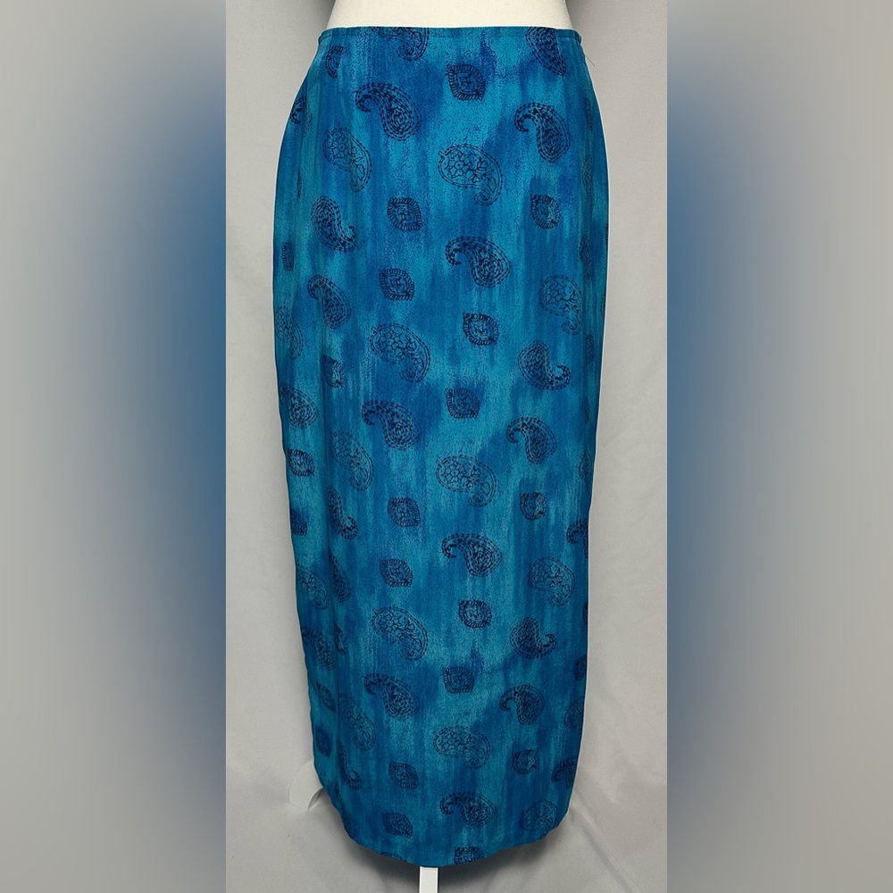 FAIRWEATHER Vintage Blue Hawaiian Tie Dye‎ Side Split Summer Maxi Skirt Size 8